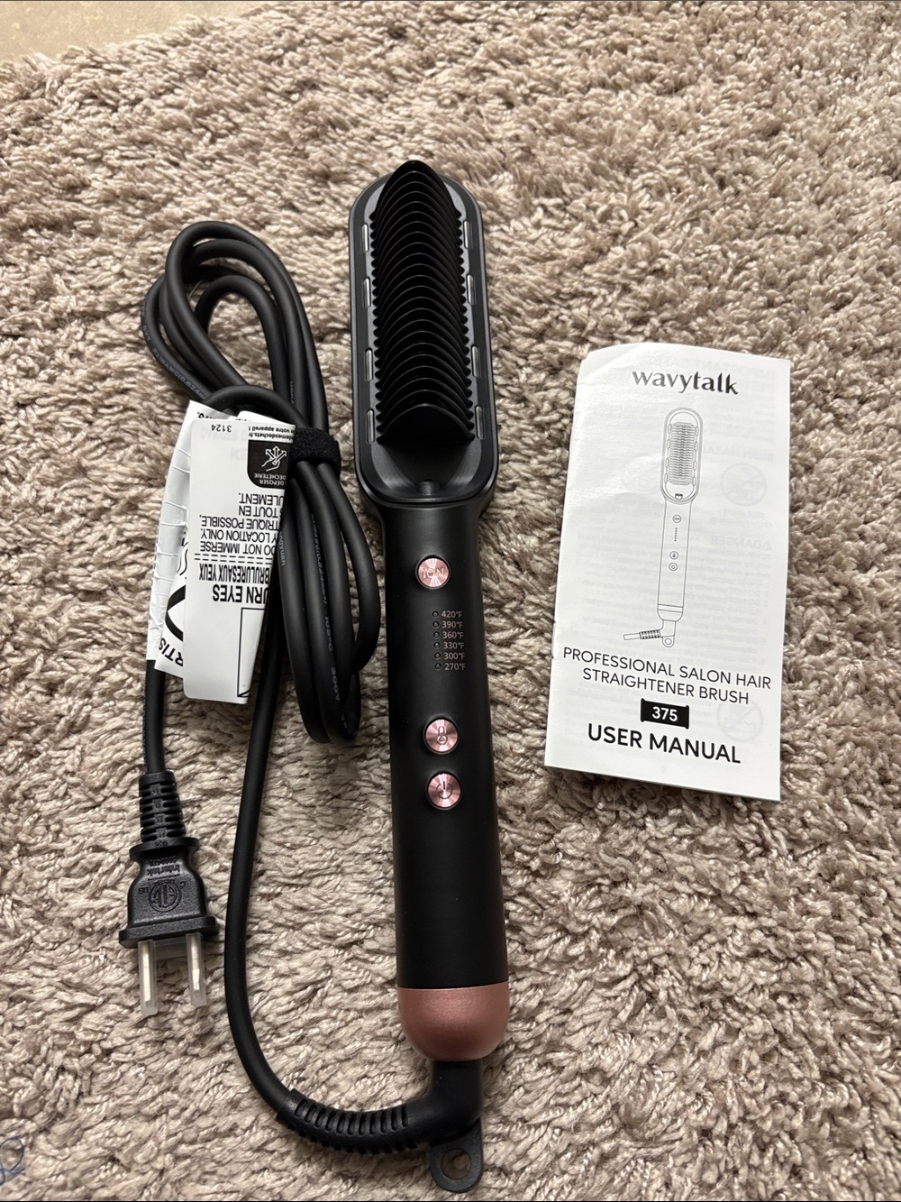 wavytalk Black and Rose Gold Professional Hair Straightener Brush